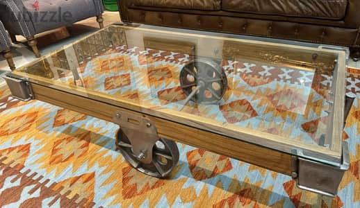 Industrial Steampunk Rail Cart Coffee Table - Like New- Desert Design