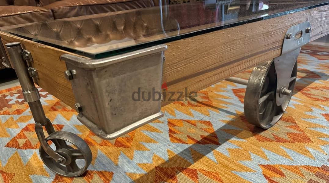 Industrial Steampunk Rail Cart Coffee Table - Like New- Desert Design 7