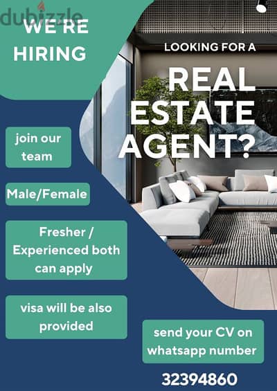 job vacancy only for real estate agents