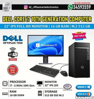 DELL i7 10th Generation Computer Set 22" FHD LED8GB Graphics 16GB RAM