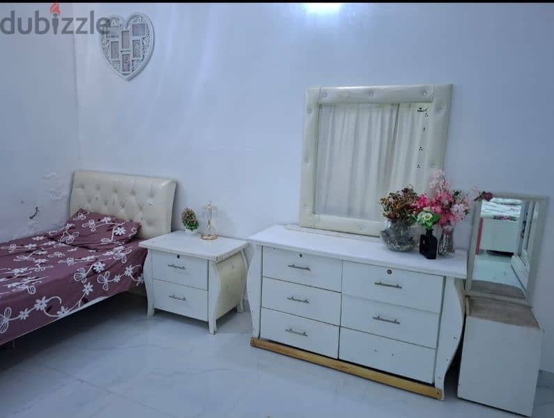 furniture set: 2 beds, 1 side table, a closet, and a dressing table 0