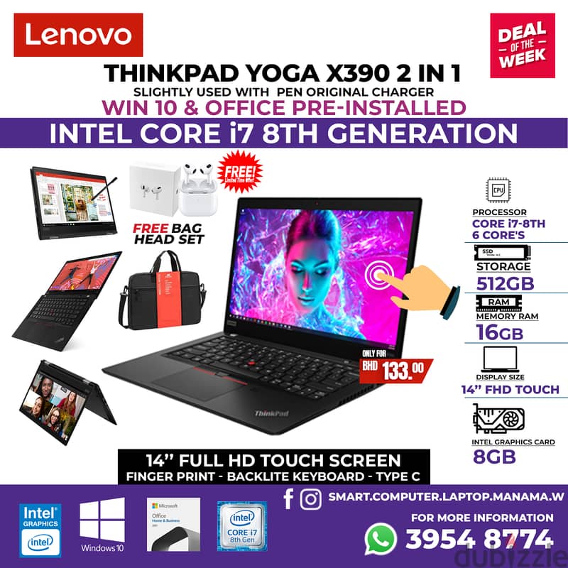 LENOVO i7 8th Gen 16GB Ram 512GB SSD 14” FHD TOUCH YOGA Tablet +Laptop 0