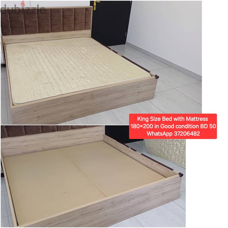 Queen size box bedd witj mattress and other items for sale wd Delivery 12