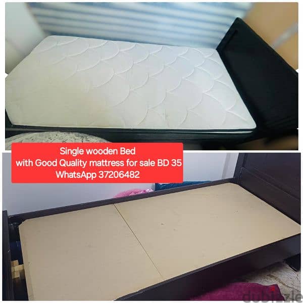 Single wooden bed with good quality mattress and other items for sale 0