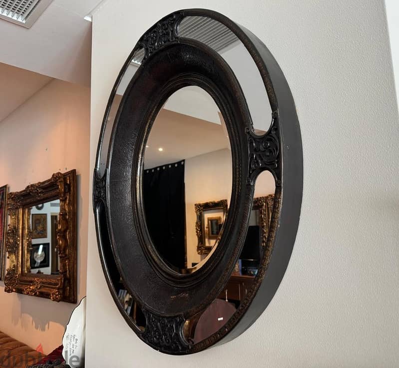 Luxurious large Black Oval wood Mirror 1