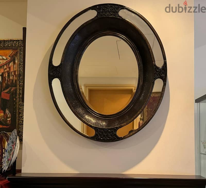 Luxurious large Black Oval wood Mirror 4