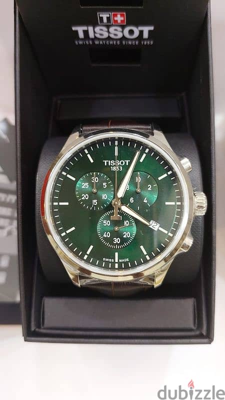 Tissot Chrono XL Classic Green Dial & brown leather strap 2