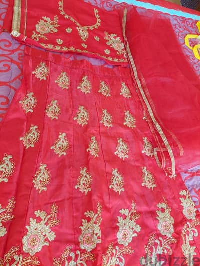 ladies  gold &  red set with blouse & dupatta semistitched  gold work5