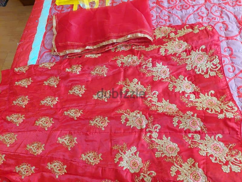 skirt gold and red set with blouse & dupatta semistitched  gold work5 3