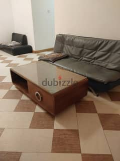 Leather sofa cum bed and coffee table 0