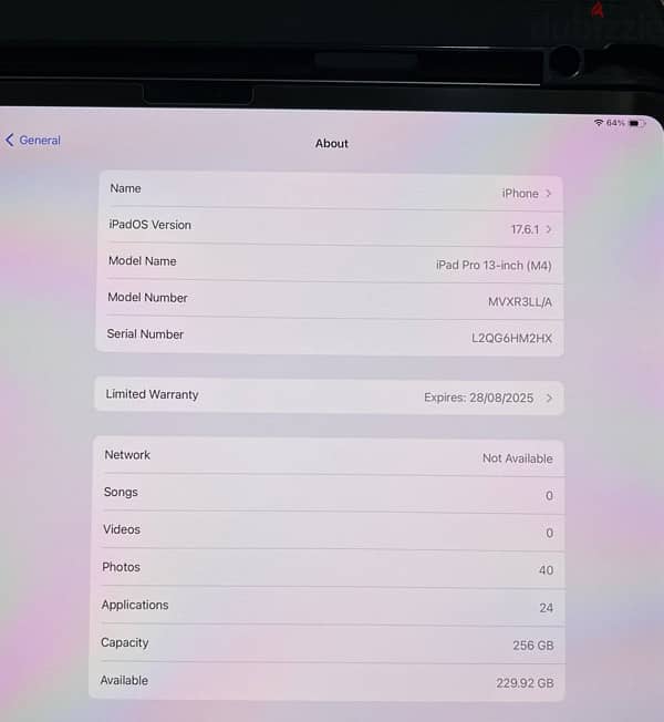 Apple Ipad pro M4 13 Inch 256GB Wifi + Cellular space black 2