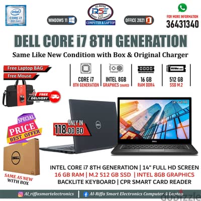 Limited Stock DELL i7 8th Generation Business Laptop 512GB M2 16GB RAM