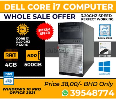 Dell Core i7 Computer 4GB Ram 500GB HDD Cell: 39548774