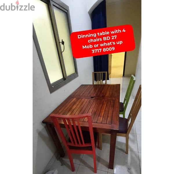 4 chairs Dinning table and other household items for sale 0