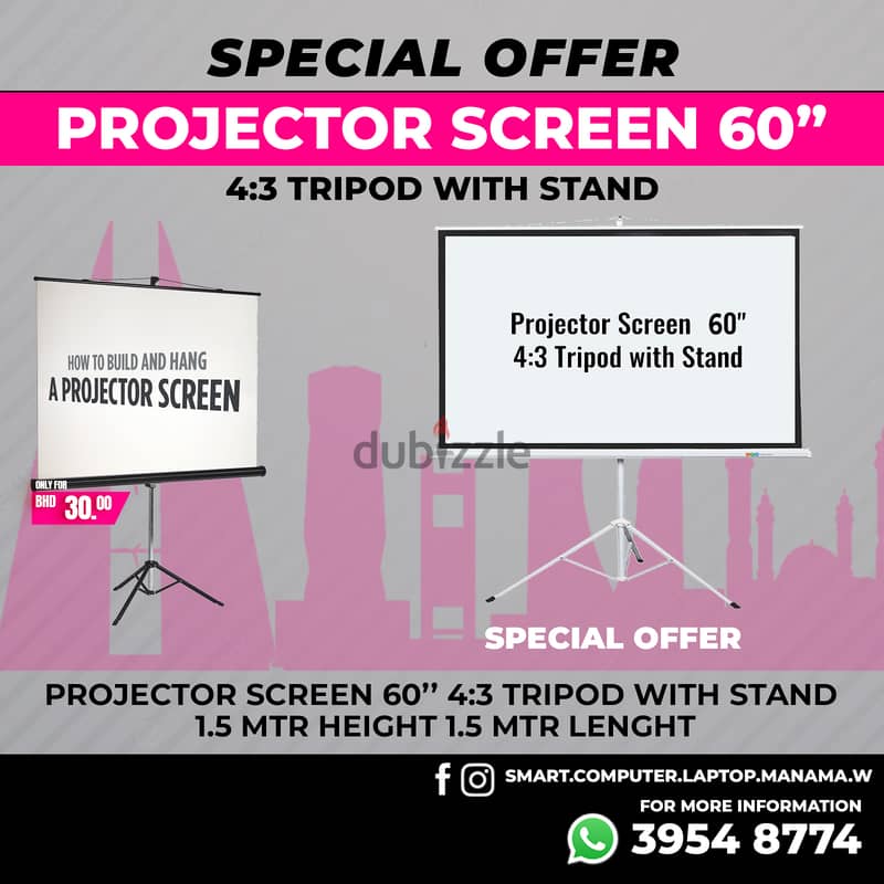 Projector Screen 60" & All Size's Available with tripod stand Wall 0