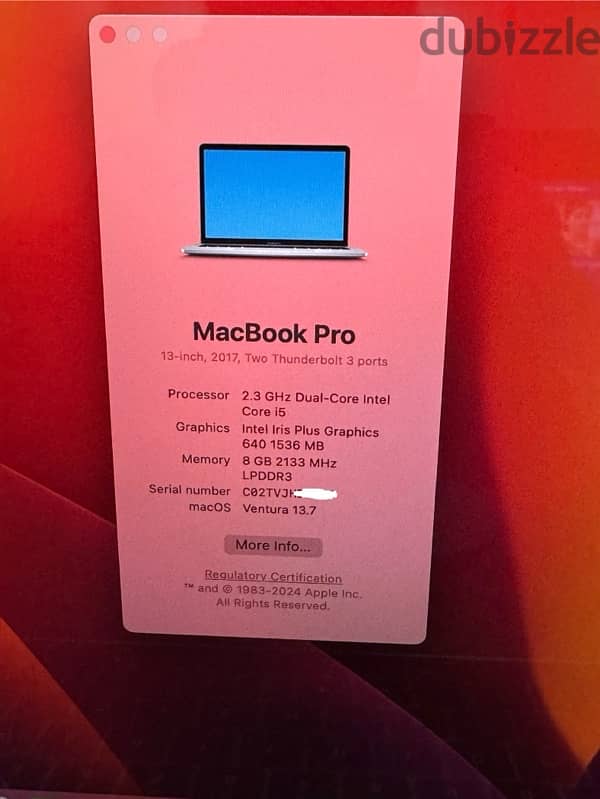 Apple MacBook Pro 13.3in (2017) 8gb 128gb 3