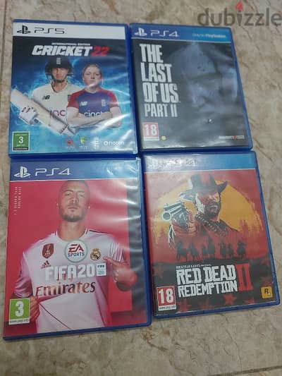 FIFA20, CRICKET 22, THE LAST OF US PART 2, READ DEAD 2