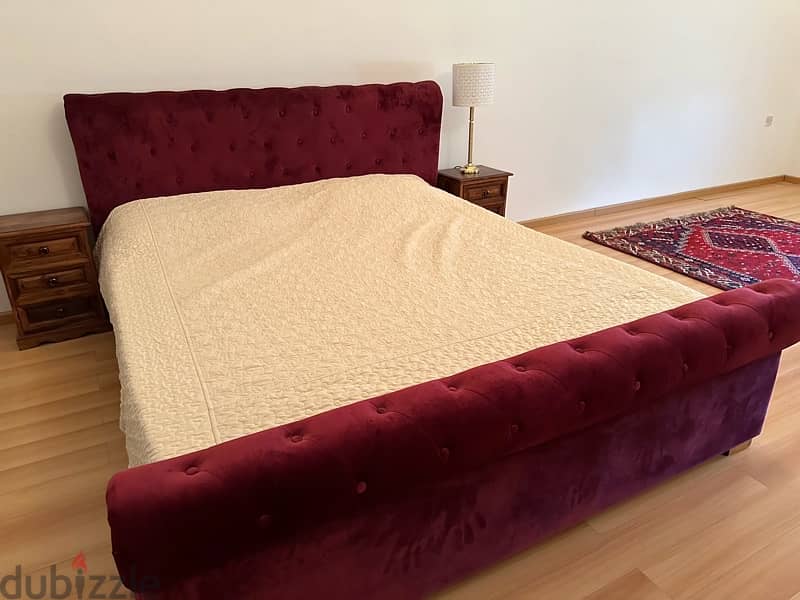 like new condition bed with mattress and 2 side table 0