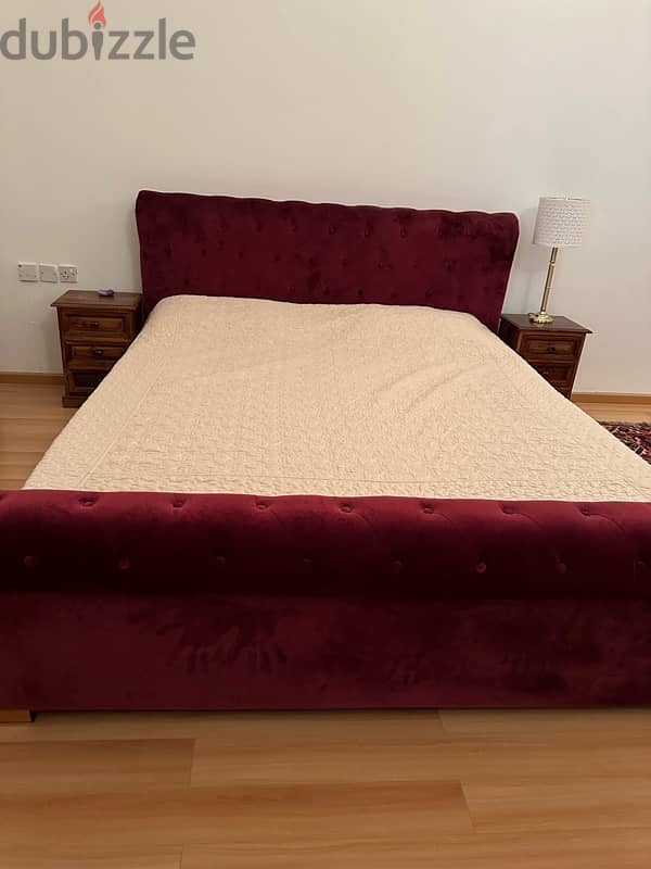 like new condition bed with mattress and 2 side table 1