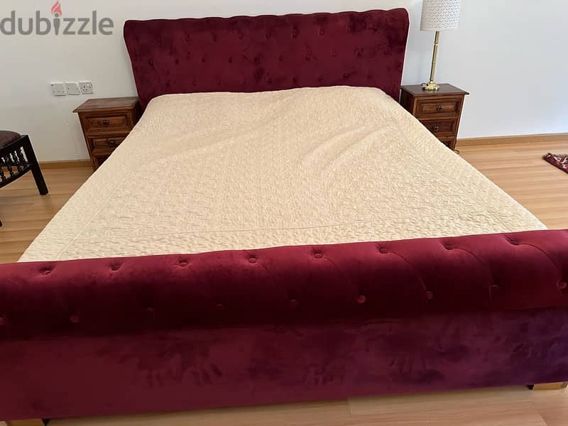 like new condition bed with mattress and 2 side table 2