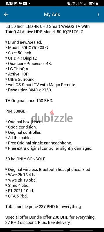 LG 50 Inch LED 4K UHD Smart TV + PS4 + 5 Games + wireless headphones 1