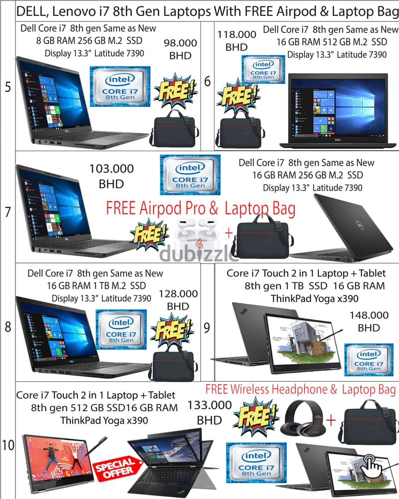 DELL, Lenovo I7,i5 Laptops In Affordable Price FREE Airpod Pro, BAG 2