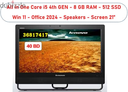 ALL in ONE PC LENOVO i5 4th GEN /8 GB RAM /512 SSD/Speakers/Wifi/Scre