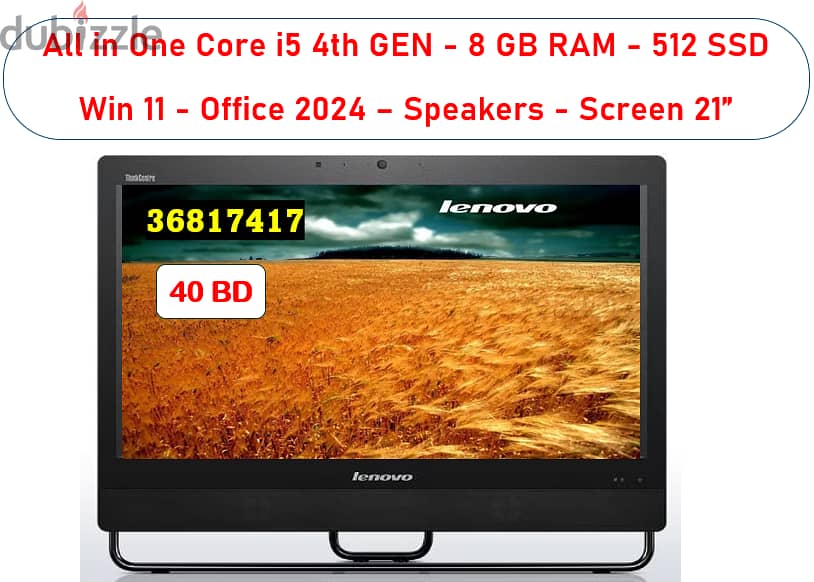 ALL in ONE PC LENOVO i5 4th GEN /8 GB RAM /512 SSD/Speakers/Wifi/Scre 0