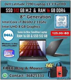 Dell Laptop Core I7 8th Generation 16GB RAM 512GB SSD UHD Graphic 8GB 0