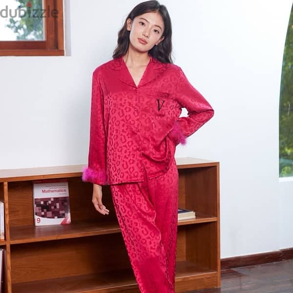 Ice silk jacquard leopard feather home wear suit 1