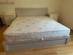 like new condition bed with mattress and 2 side table 0