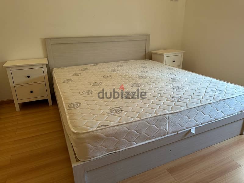 like new condition bed with mattress and 2 side table 1