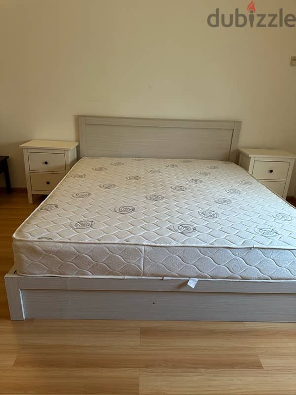 like new condition bed with mattress and 2 side table 5