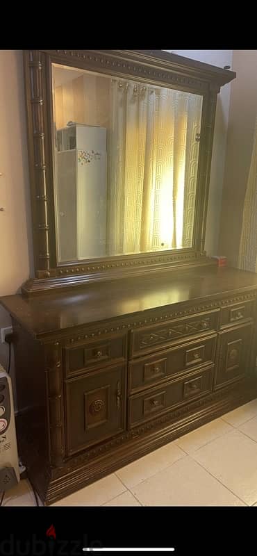 Bed frame , brown ,dresser with mirror 1