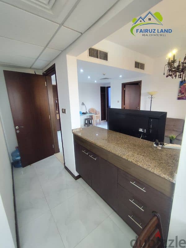 furnished flat one room & hall @ amwaj 320 bd includes ewa 35647813 3