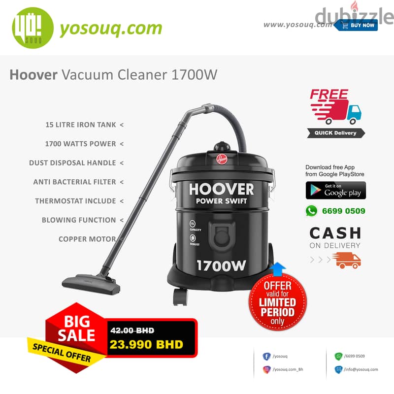 Brand New Hoover Vacuum Cleaner 1700W for just 23.990BD 3