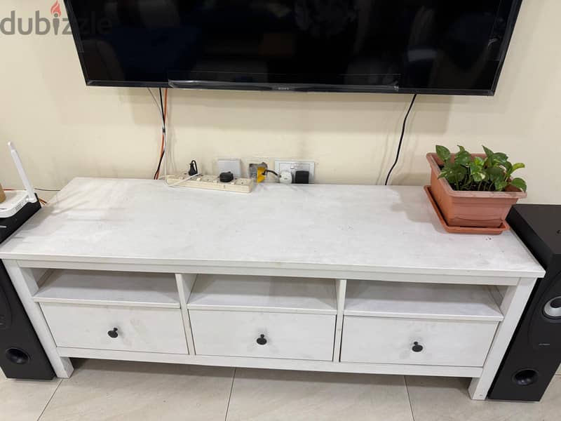 White TV Stand with 3 drawers for sale 0