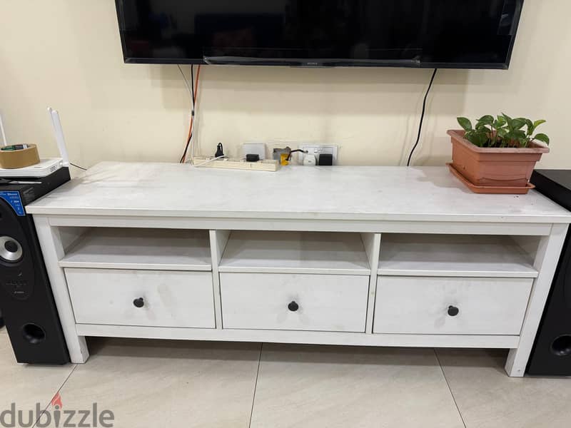 White TV Stand with 3 drawers for sale 1