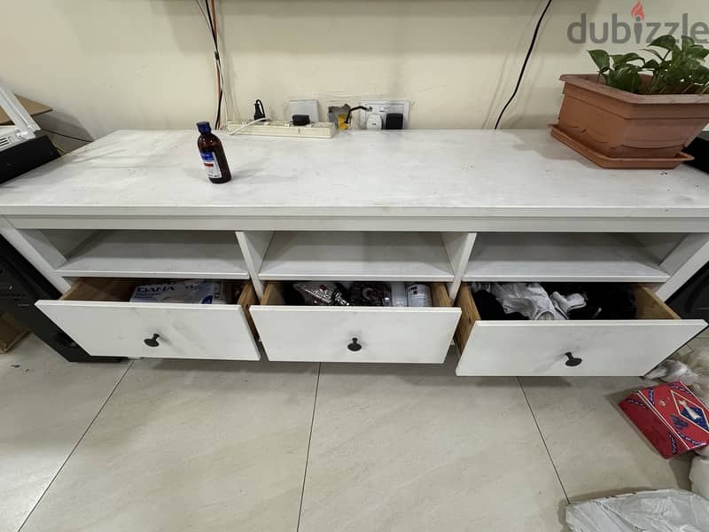 White TV Stand with 3 drawers for sale 2