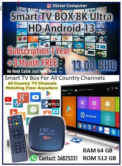 Smart TV Box 8K Ultra HD 15Months FREE For All Country TV Channels