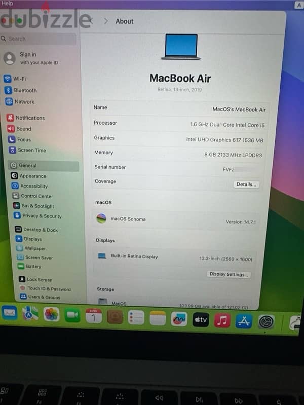 Apple MacBook Air 13inch (2019) 8gb 128gb see details 1