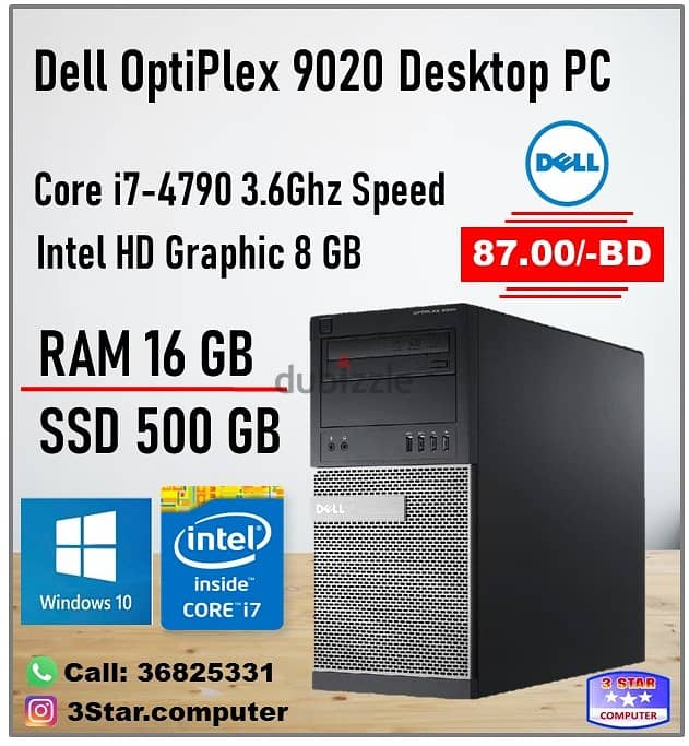 Dell Core I7 3.6Ghz 4th Generation Desktop PC With 16GB RAM New 500GB 0