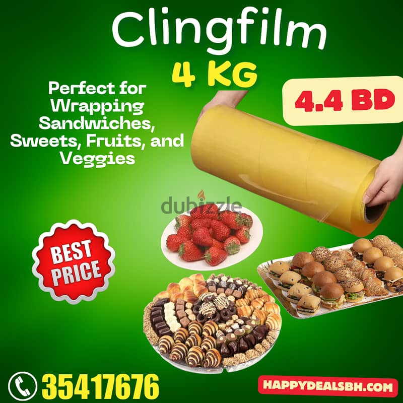 4 KG Cling Film - Perfect for Sandwiches, Sweets, Fruits & Veggies - 4 0