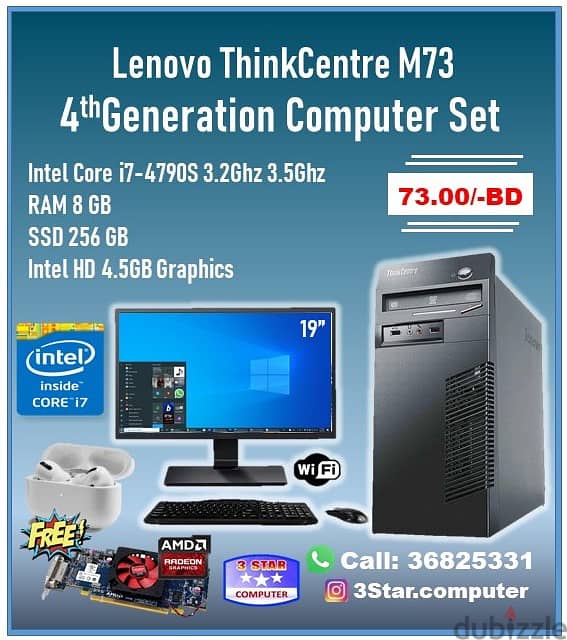 Offer Lenovo Core i7 3.5Ghz Computer Set RAM 8GB SSD 256GB 19"Monitor 0