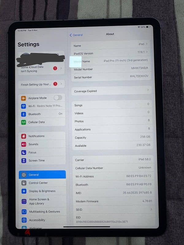 iPad Pro 11" 3rd Gen M1 256gb WiFi Cellular 1