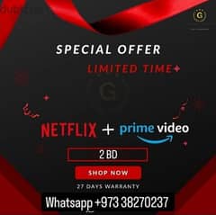 Netflix + prime video 2 bd both Accountss subscriptionss 1 MONTH 4K HD 0