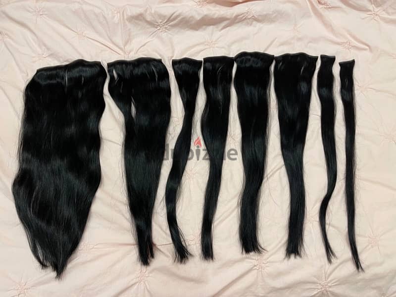 real Human clip in hair extensions 26” 300g jet black 8 pieces 1