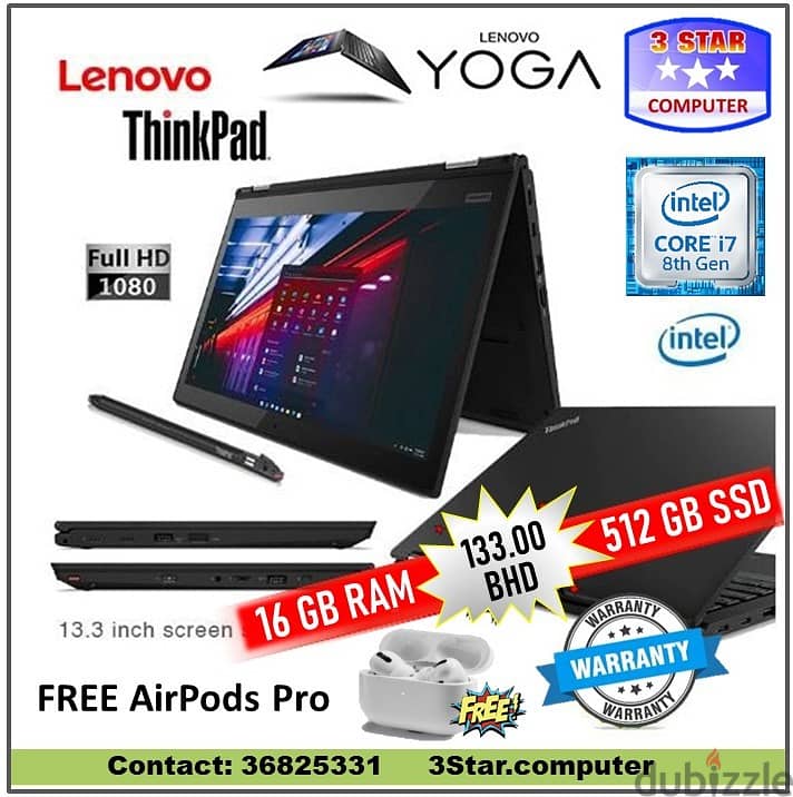 Yoga X390 Core i7 8th Generation 16GB RAM 512GB SSD M. 2 13.3"Touch Scr 0