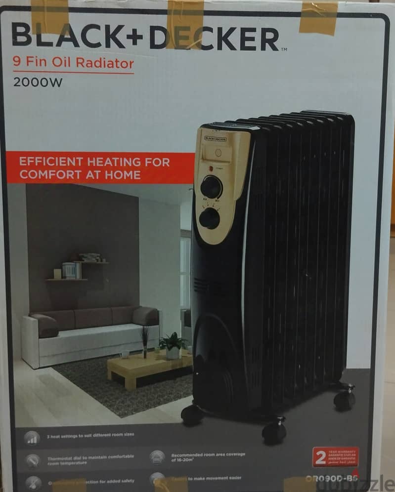 Black+Decker, 9 Fin Oil Radiator Black, 2000 Watts 0