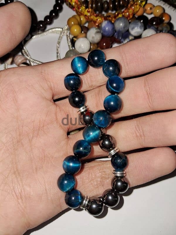 Blue tiger's eye gemstones bracelet عين النمر الازرق سوارة 1